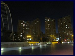 Highrise buildings near City of Arts and Sciences at night